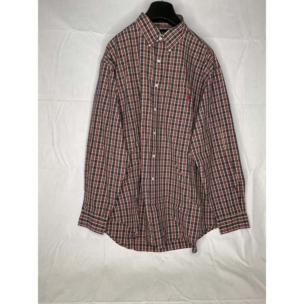 Ralph Lauren Plaid Long Sleeve Button Down Shirt Men's XL Red Green